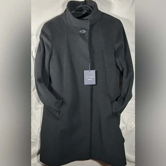 NWT! Cinzia Rocca Icons Wool/ Cashmere Coat With Stand up Collar Black size 12 - Picture 4 of 12